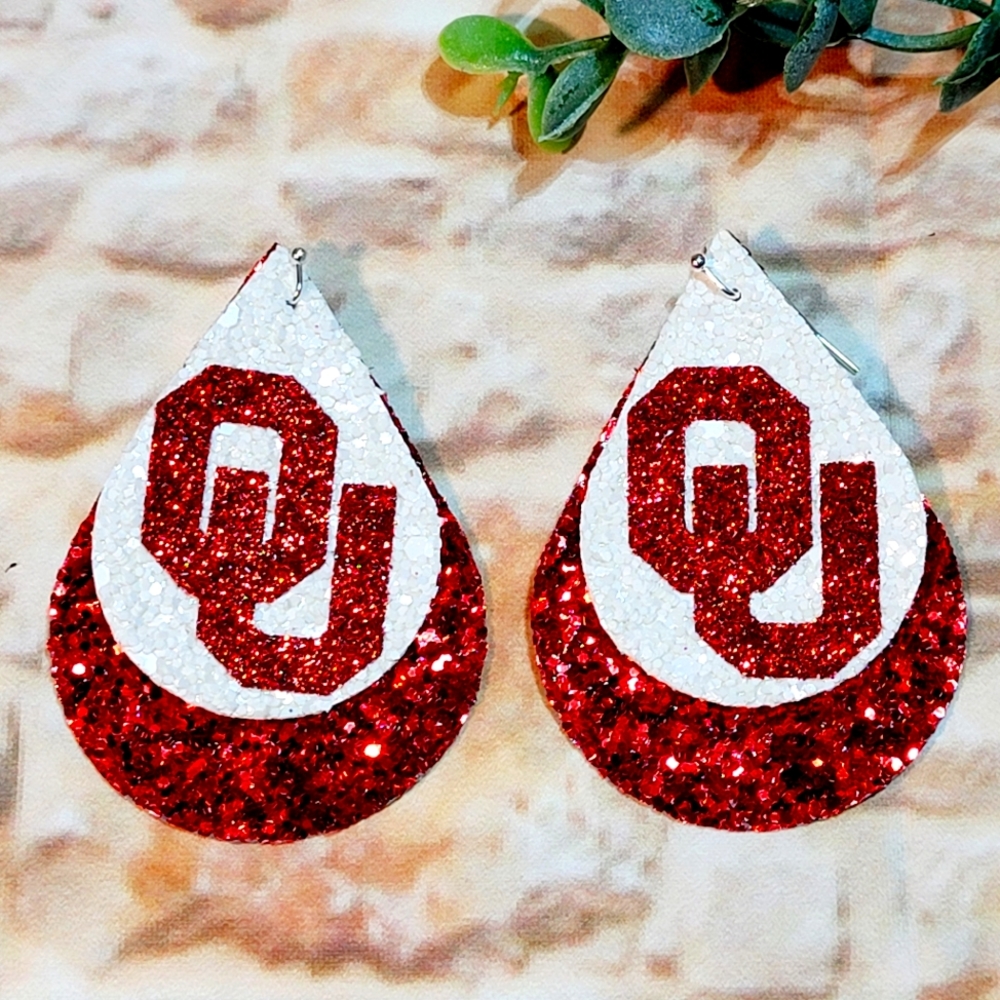 COPY - OU Oklahoma Sooners faux leather earrings